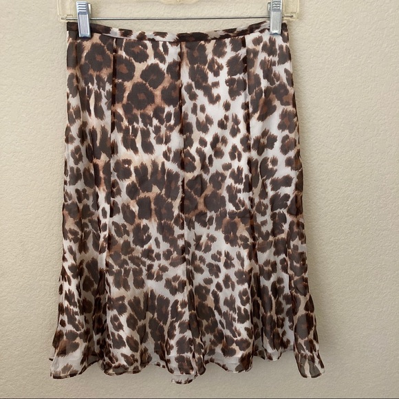 Diane von Furstenberg Maud Leopard Animal Silk Blend Skirt